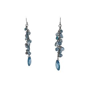 Blue Beaded Acrylic Drop Earrings Womens Boho Sparkle Silver Tone